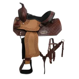 12" DOUBLE T YOUTH BARREL STYLE SADDLE SET WITH ZIGZAG TOOLING