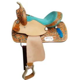 13" DOUBLE T  YOUTH SADDLE WITH PAINTED FEATHER ACCENTS