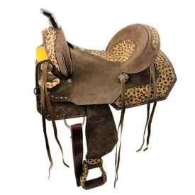 14", 15", 16"  DOUBLE T HARD SEAT BARREL STYLE SADDLE WITH CHEETAH SEAT