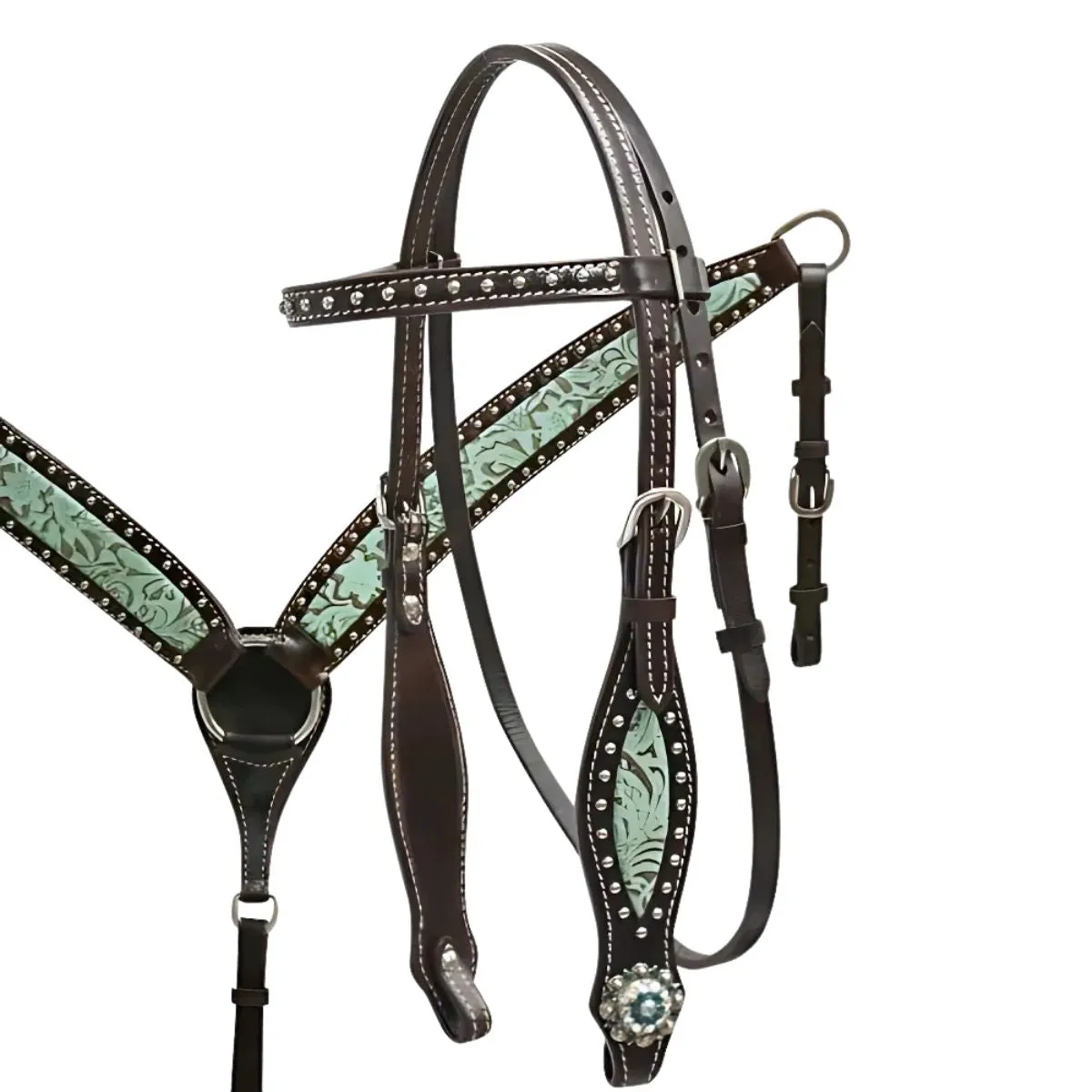 15", 16" DOUBLE T BARREL SADDLE SET WITH TEAL FILIGREE INLAY