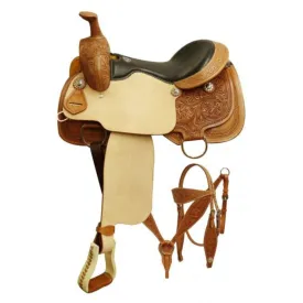 16" DOUBLE T  ROPER STYLE SADDLE SET WITH FLORAL TOOLING