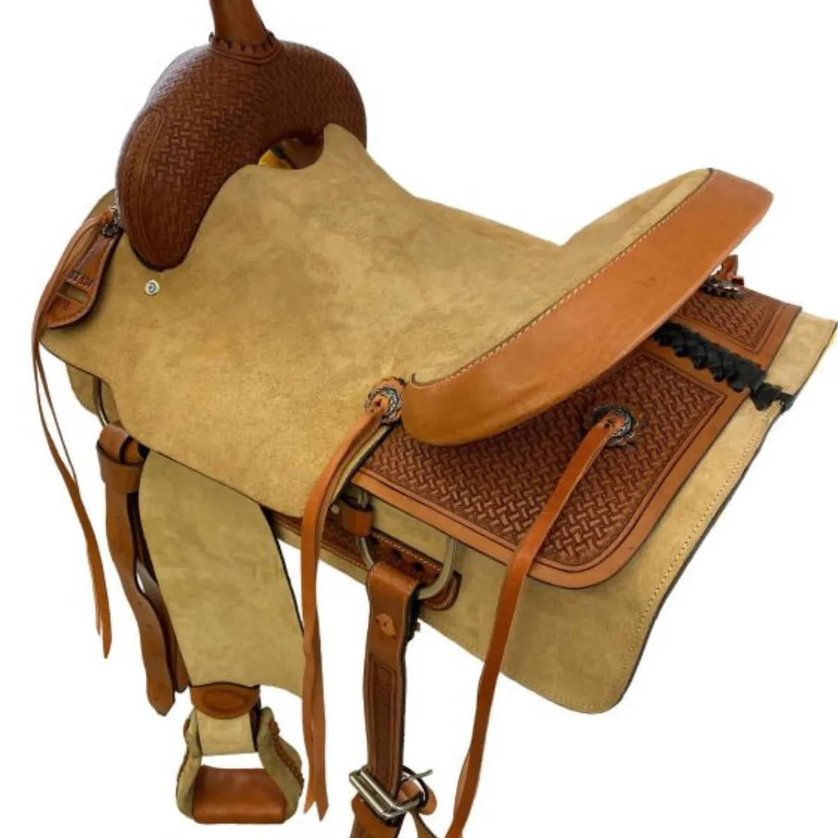 16" ROPER STYLE SADDLE WITH ROUGHTOUT LEATHER HARD SEAT