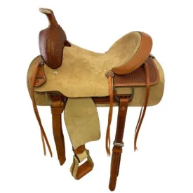 16" ROPER STYLE SADDLE WITH ROUGHTOUT LEATHER HARD SEAT