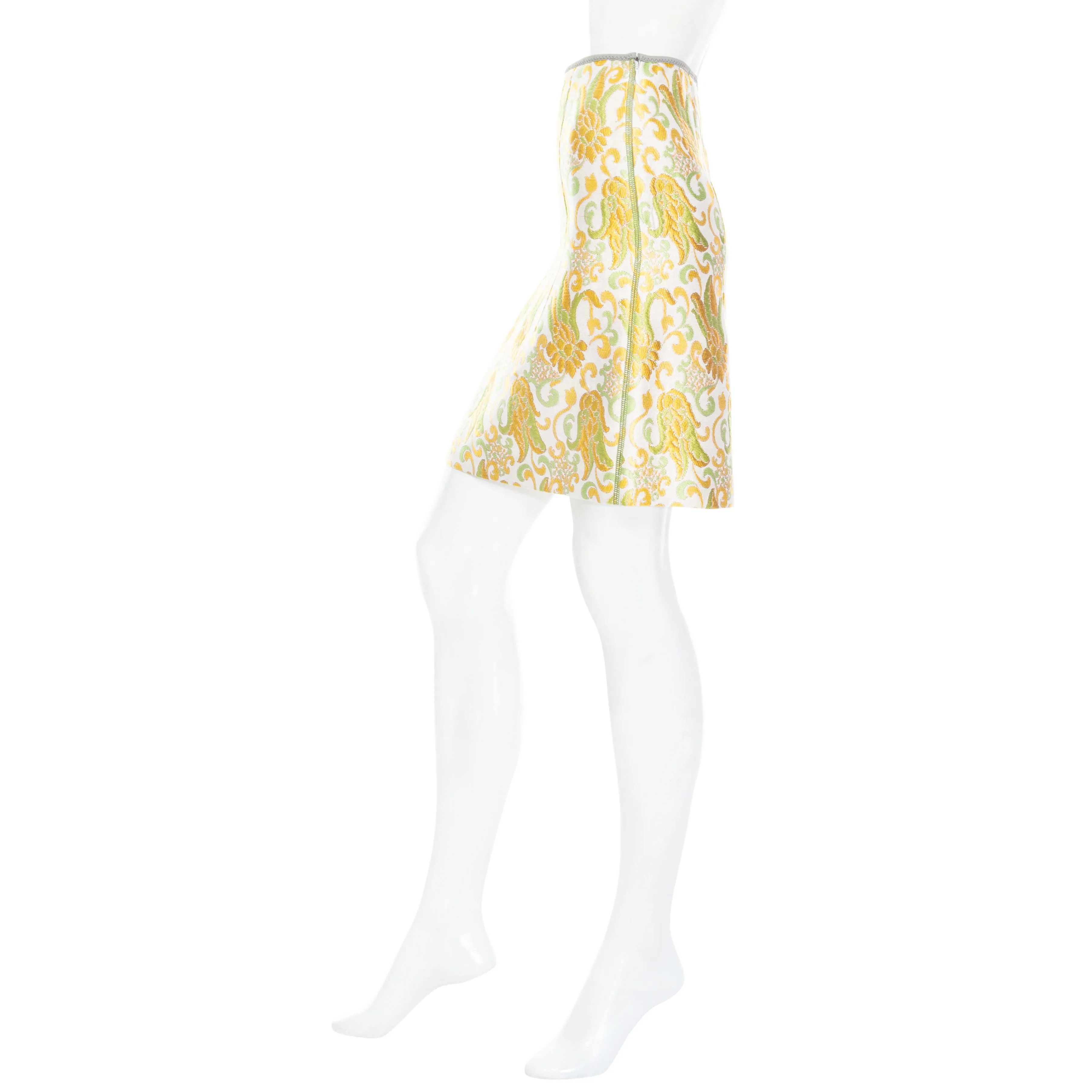 2003 Yellow and Green Silk Brocade Mini Skirt