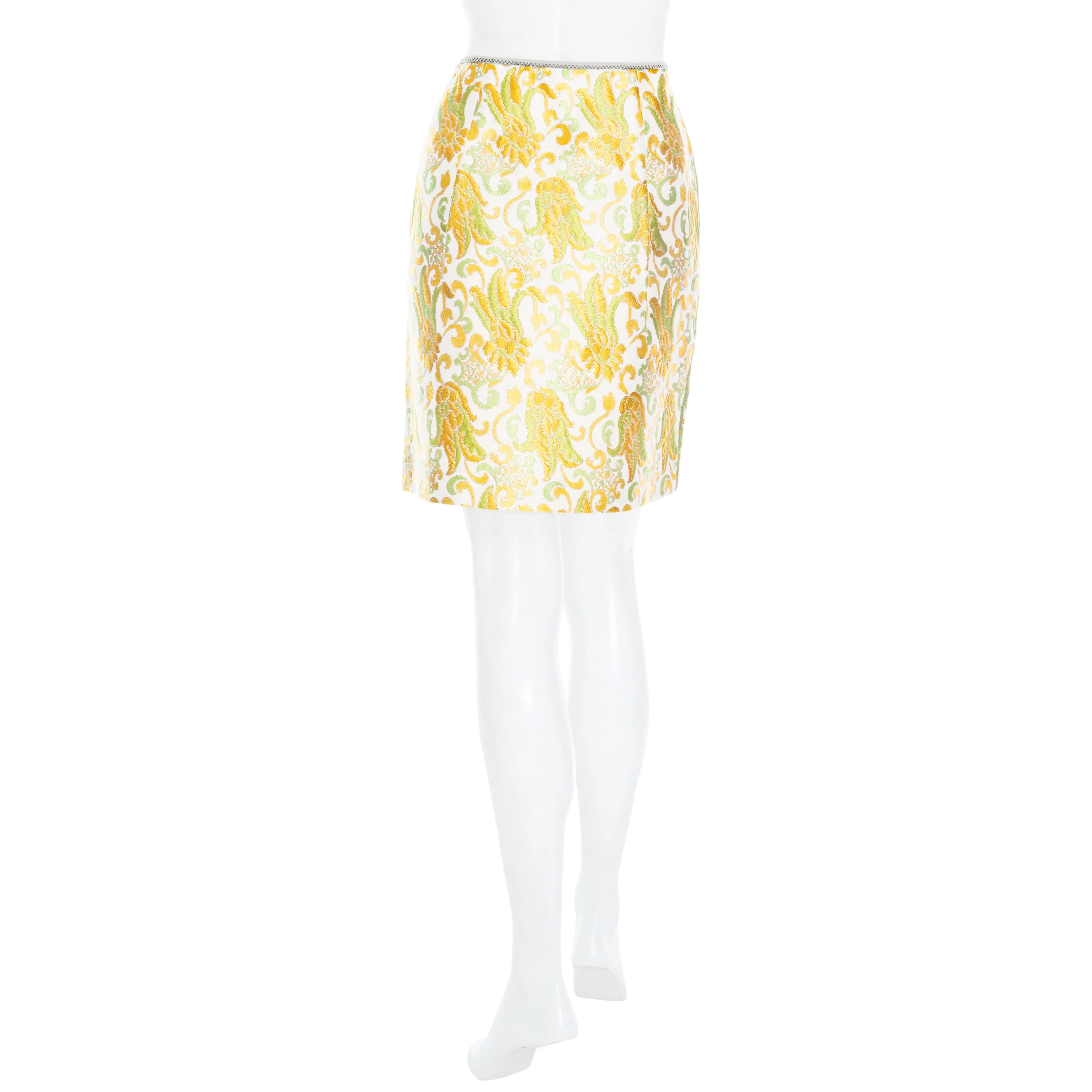 2003 Yellow and Green Silk Brocade Mini Skirt