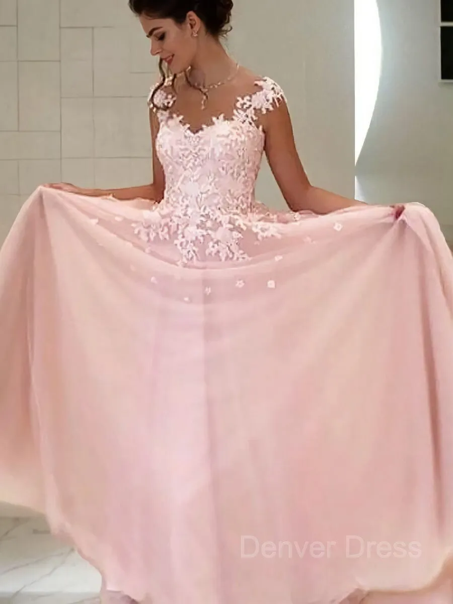 A-Line Sweetheart Floor-Length Tulle Evening Dresses With Appliques Lace