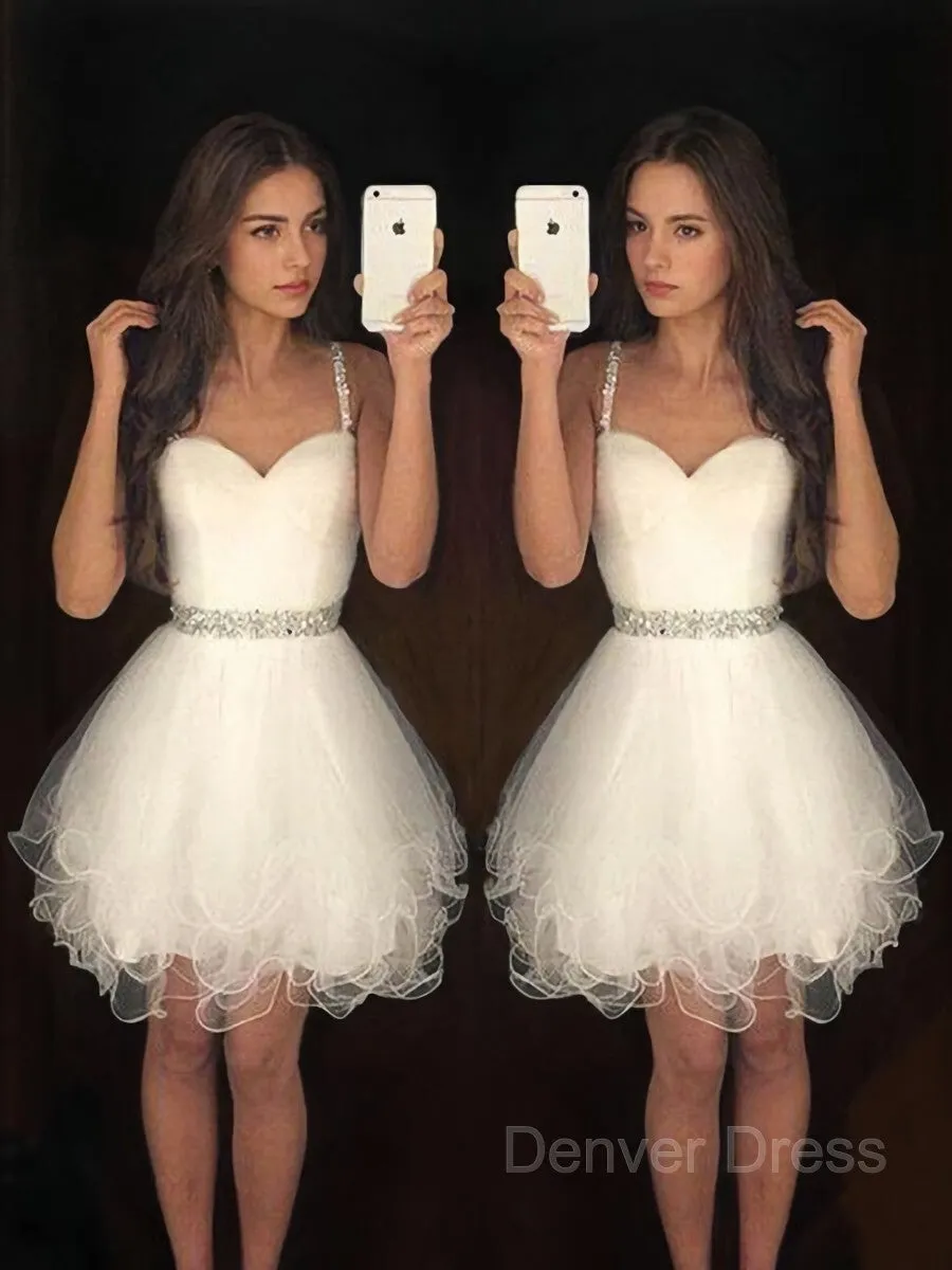 A-Line Sweetheart Short Tulle Homecoming Dresses With Beading