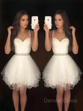 A-Line Sweetheart Short Tulle Homecoming Dresses With Beading