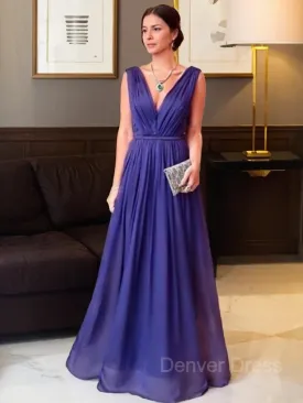 A-Line V-neck Floor-Length 30D Chiffon Mother of the Bride Dresses With Ruffles