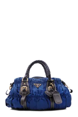 Bauletto Tessuto Braided Top Handle Bag Blue Black