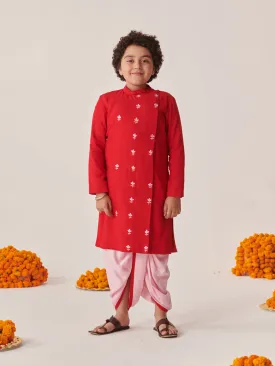 Boys Floral Embroidered Regular Kurta With Dhoti Pants