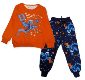 Boys Melton Pajama - Dragons - Orange