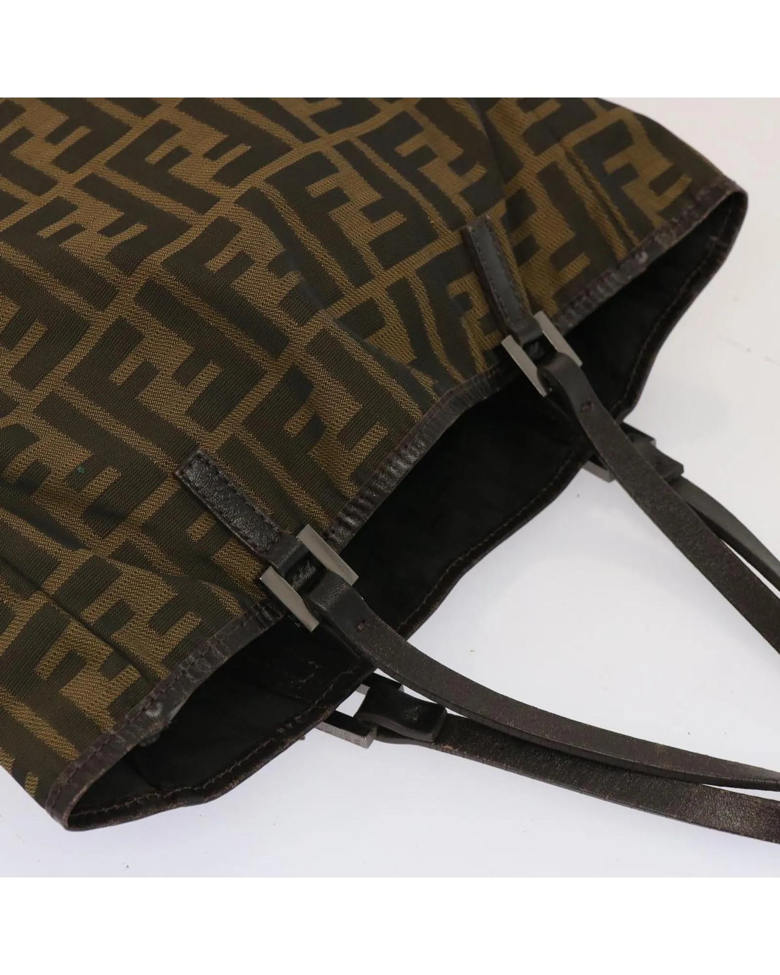 Canvas Brown Hand Bag with Zucca Pattern - Authentic Fendi