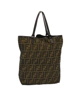 Canvas Brown Hand Bag with Zucca Pattern - Authentic Fendi