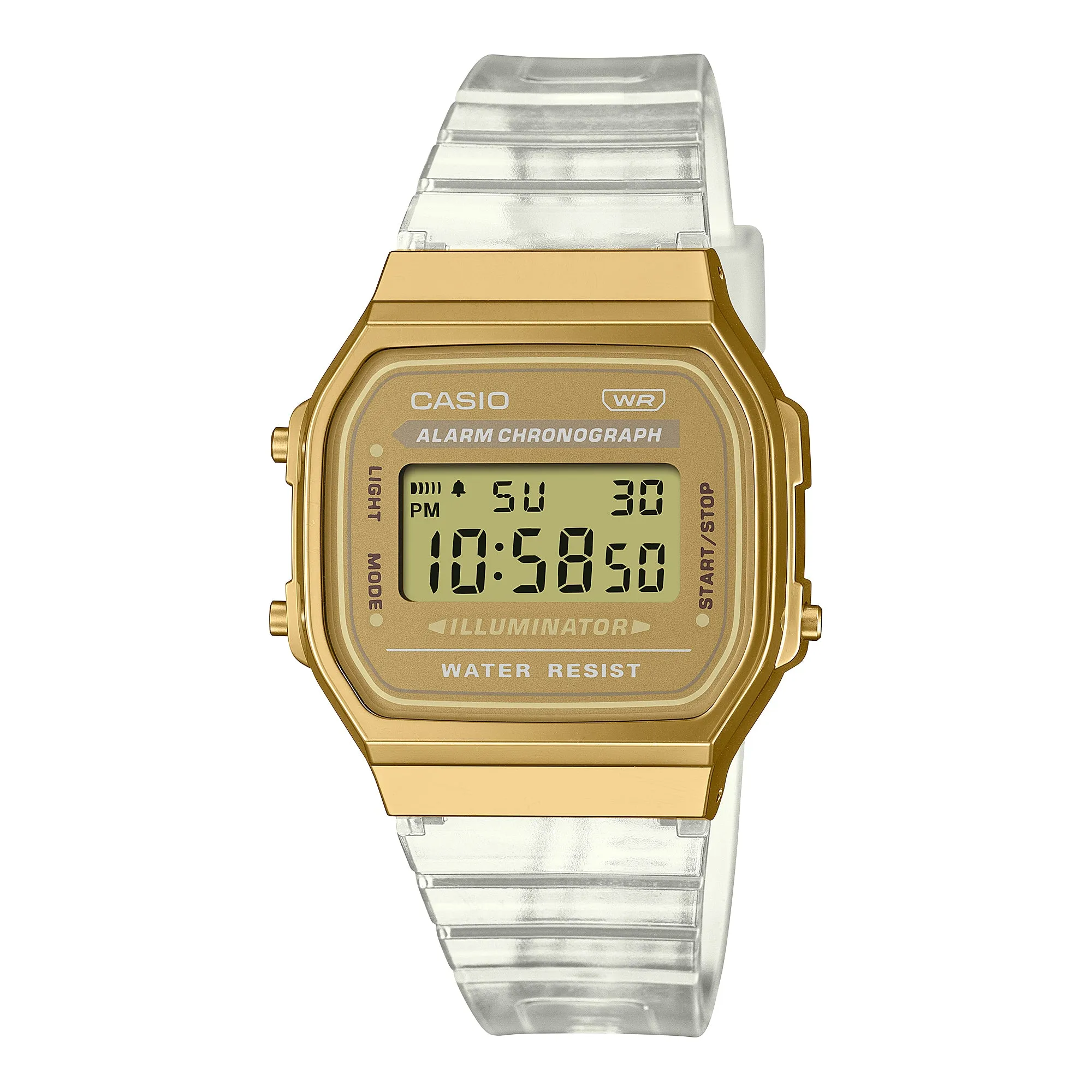 Casio Unisex Vintage Digital Transparent Resin Band Watch A168XESG-9A