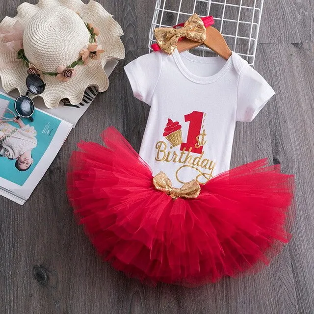 deanwangkt My Little Baby Girl First 1st Birthday Party Dress Cute Pink Tutu Cake Outfits Infant Dresses Baby Girls Baptism Clothes 0-12M