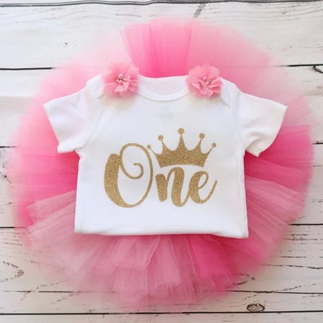 deanwangkt My Little Baby Girl First 1st Birthday Party Dress Cute Pink Tutu Cake Outfits Infant Dresses Baby Girls Baptism Clothes 0-12M