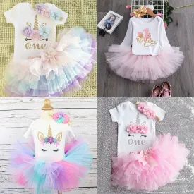 deanwangkt My Little Baby Girl First 1st Birthday Party Dress Cute Pink Tutu Cake Outfits Infant Dresses Baby Girls Baptism Clothes 0-12M