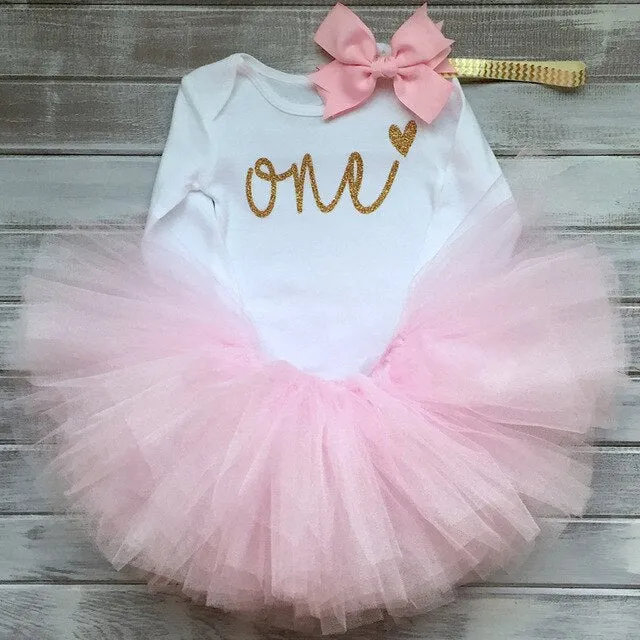 deanwangkt My Little Baby Girl First 1st Birthday Party Dress Cute Pink Tutu Cake Outfits Infant Dresses Baby Girls Baptism Clothes 0-12M