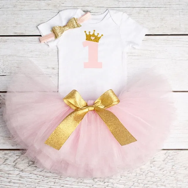 deanwangkt My Little Baby Girl First 1st Birthday Party Dress Cute Pink Tutu Cake Outfits Infant Dresses Baby Girls Baptism Clothes 0-12M