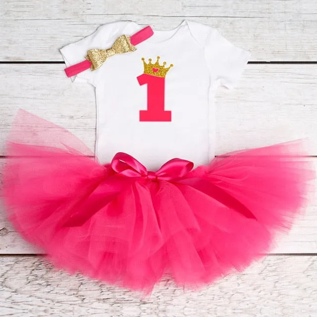 deanwangkt My Little Baby Girl First 1st Birthday Party Dress Cute Pink Tutu Cake Outfits Infant Dresses Baby Girls Baptism Clothes 0-12M