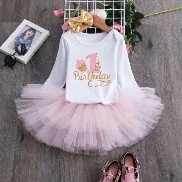 deanwangkt My Little Baby Girl First 1st Birthday Party Dress Cute Pink Tutu Cake Outfits Infant Dresses Baby Girls Baptism Clothes 0-12M