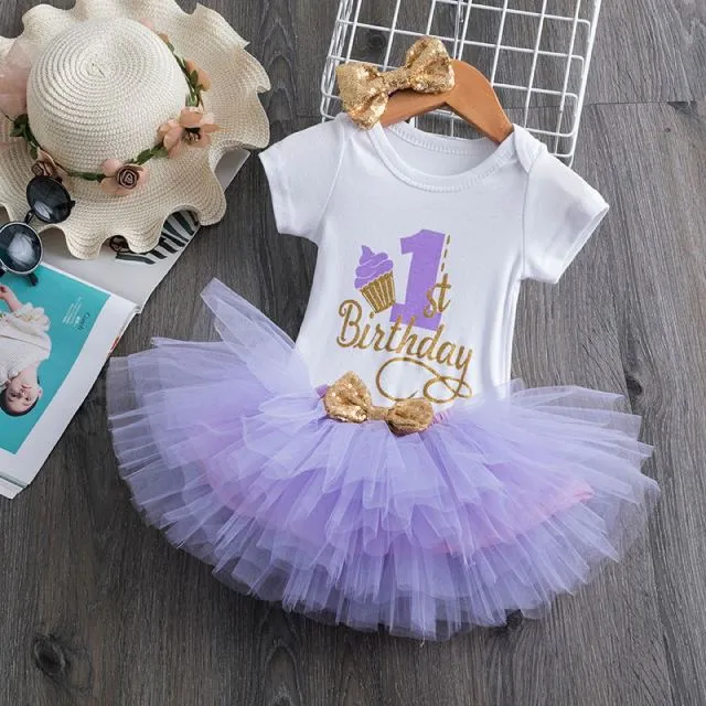 deanwangkt My Little Baby Girl First 1st Birthday Party Dress Cute Pink Tutu Cake Outfits Infant Dresses Baby Girls Baptism Clothes 0-12M