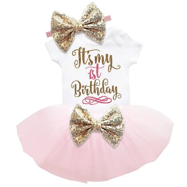 deanwangkt My Little Baby Girl First 1st Birthday Party Dress Cute Pink Tutu Cake Outfits Infant Dresses Baby Girls Baptism Clothes 0-12M