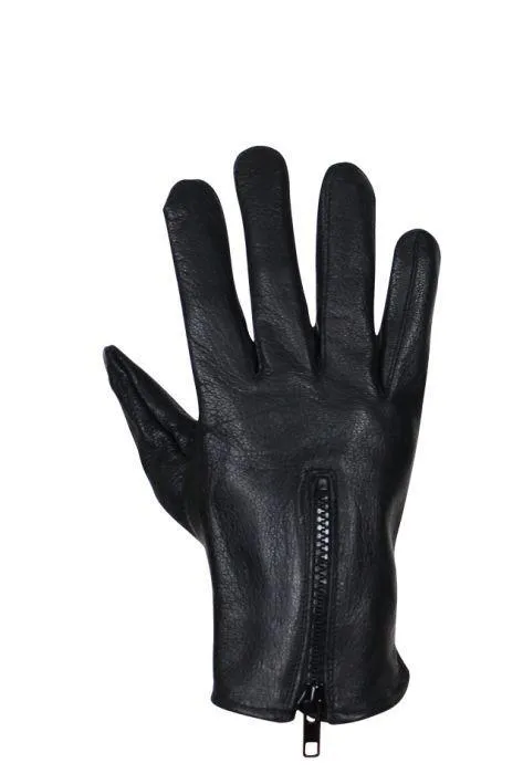 Deer Skin Leather Gloves W/ Zipper - Black, GLD116-22-DL