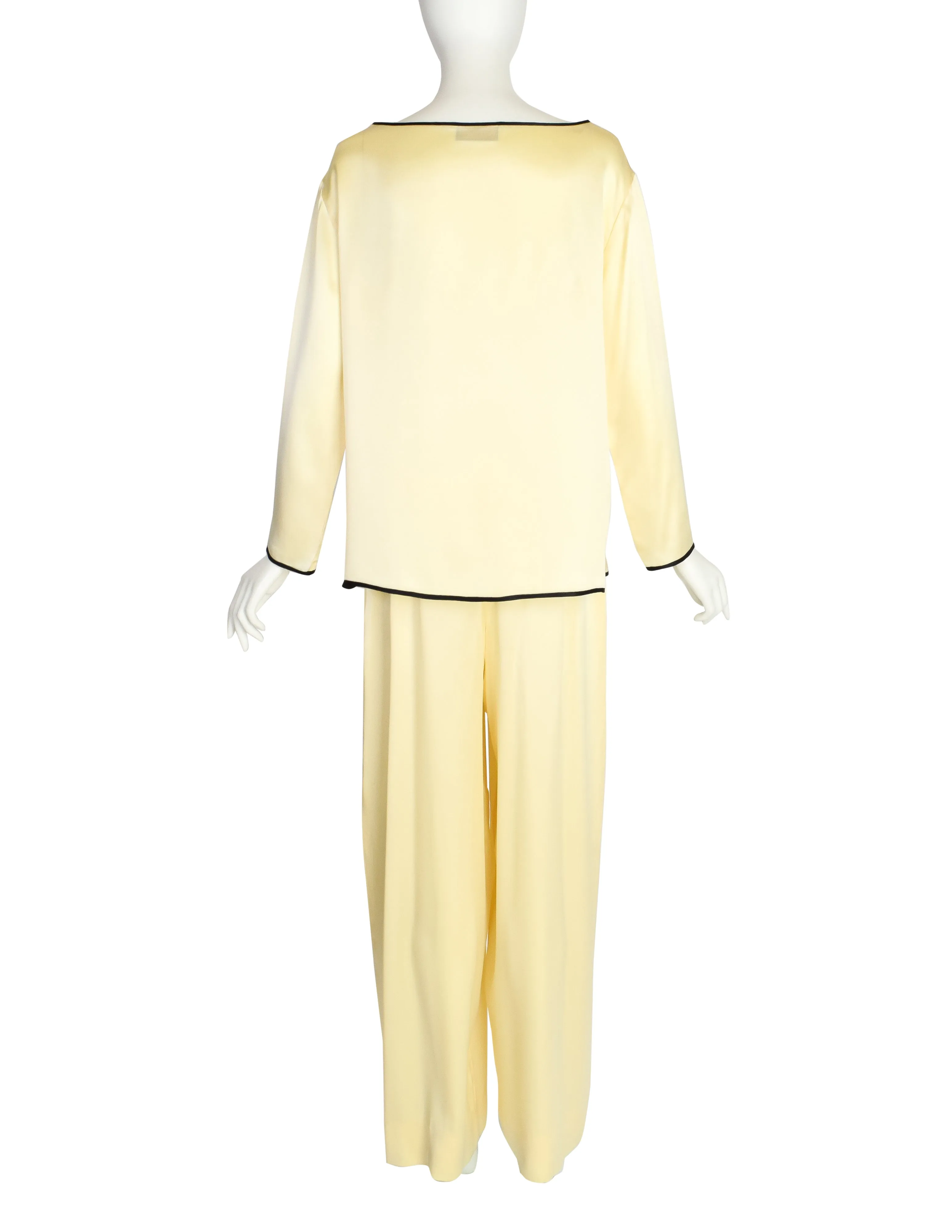 Fendi Vintage 1990s Pale Yellow Silk Charmeuse Top and Pant Lounge Ensemble Set