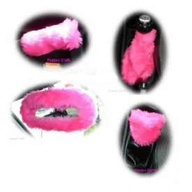 Fluffy faux fur 4 piece car accessories set choice of colour