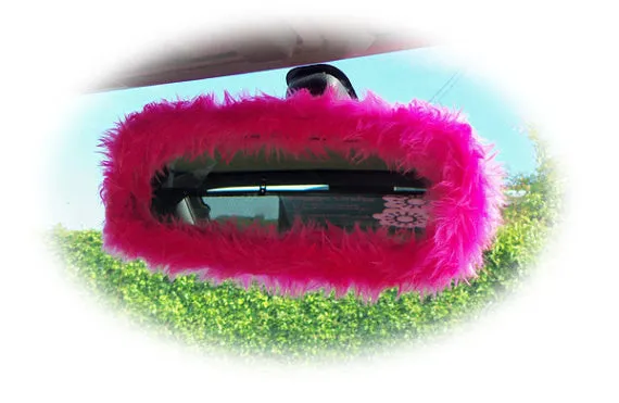 Fluffy faux fur 4 piece car accessories set choice of colour