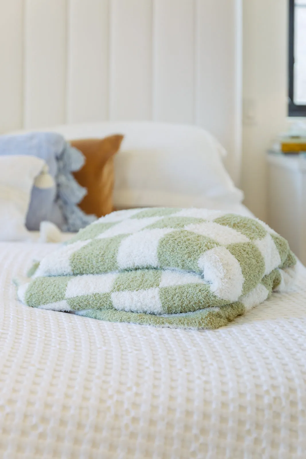 Fuzzy For Days Checkered Blanket In Sage