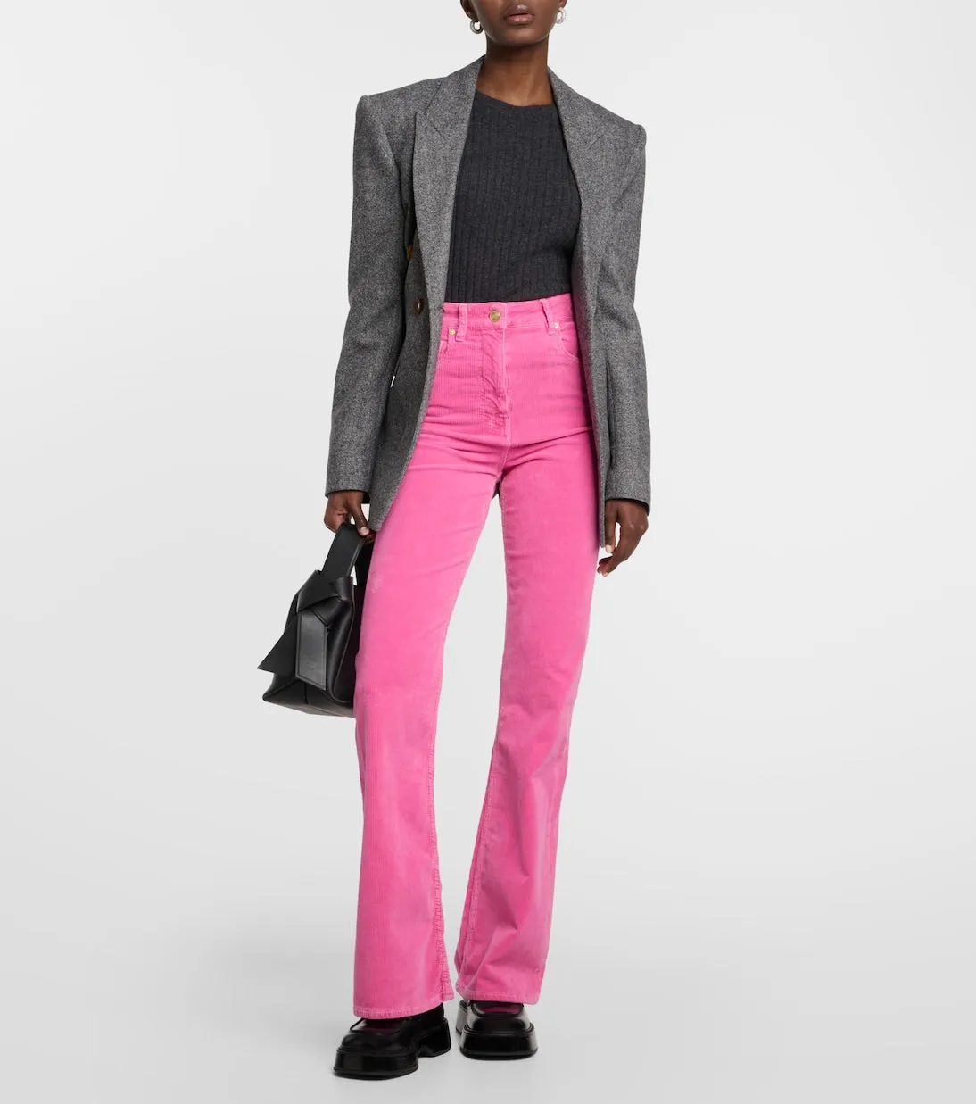 Ganni cotton corduroy flared trousers, pink