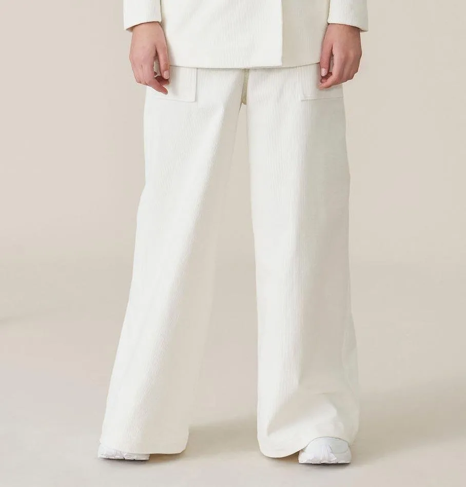 Ganni Stretch Corduroy Wide Pants – Egret