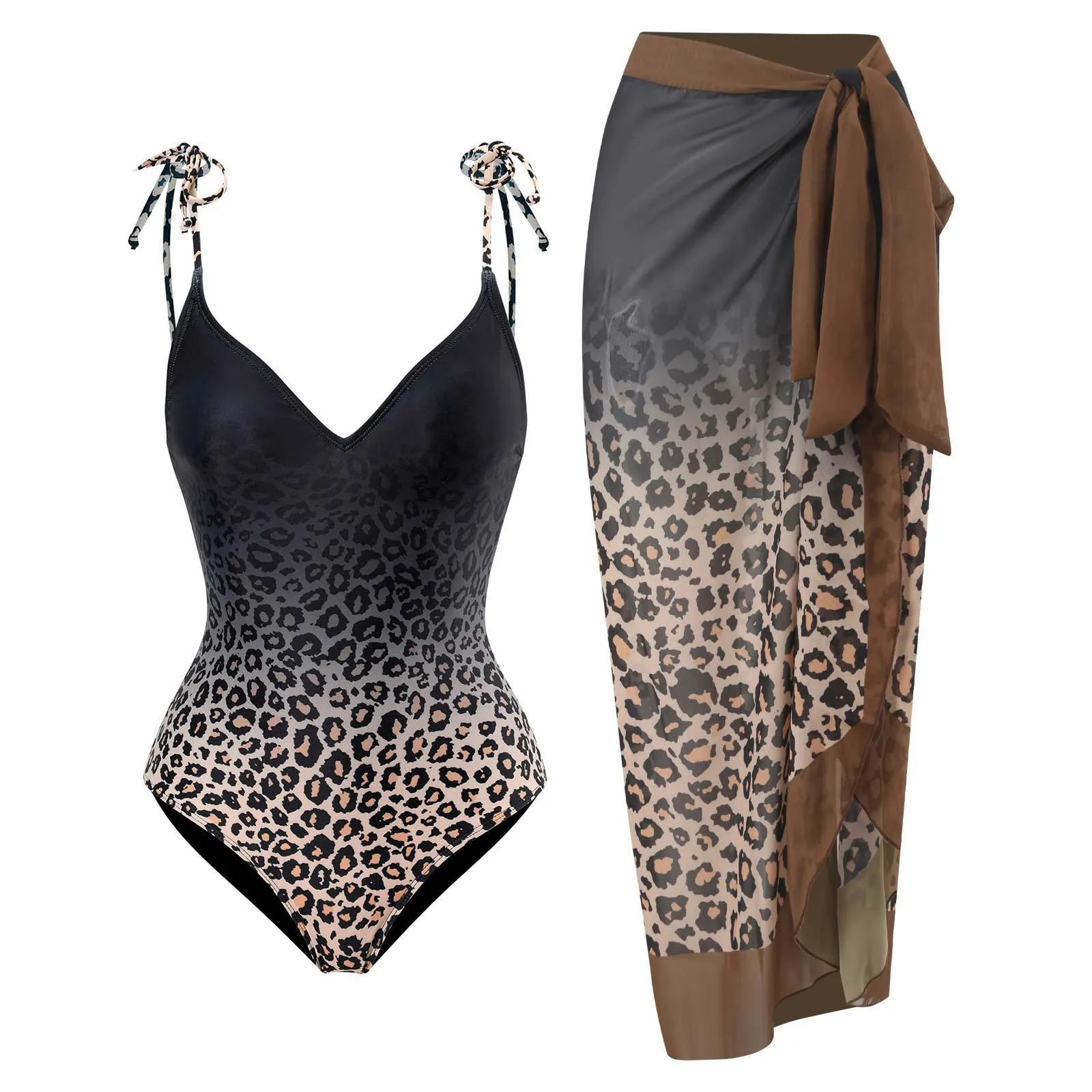 GFIT® Leopard Sexy One-Piece Swimsuit and skirt