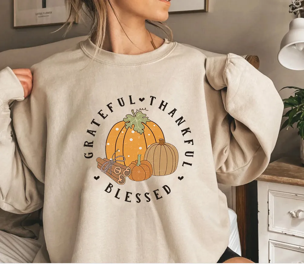 Greatful Thankful Blessed Shirts, Autumn Shirt, Fall Pumpkin Shirt, Fall Shirts, Thanksgiving T-Shirt