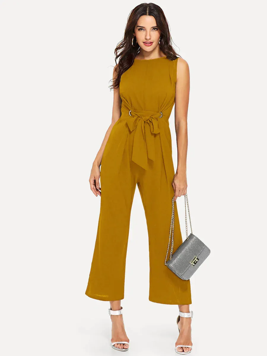 Grommet Detail Front Tie Jumpsuit