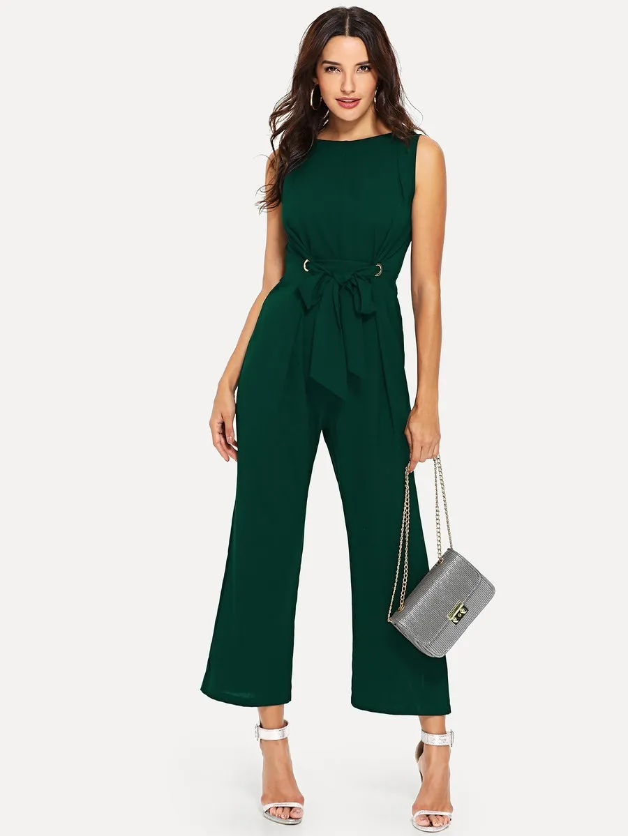 Grommet Detail Front Tie Jumpsuit