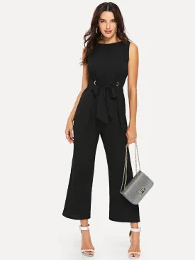 Grommet Detail Front Tie Jumpsuit