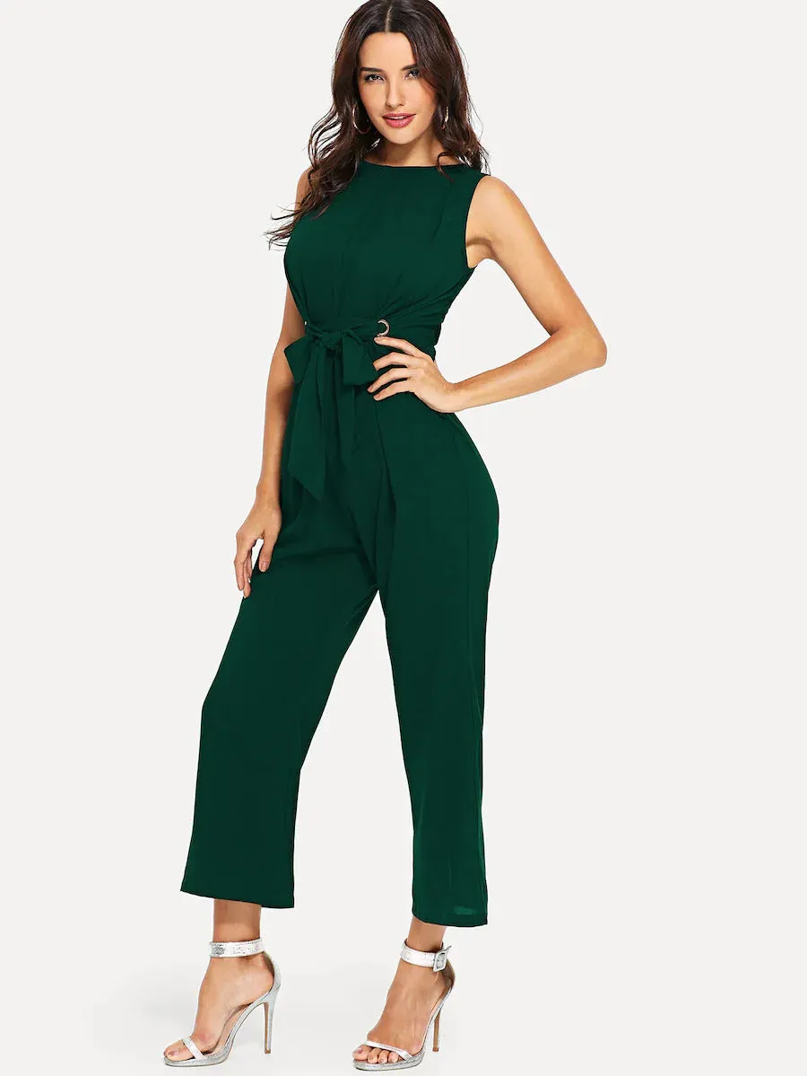 Grommet Detail Front Tie Jumpsuit