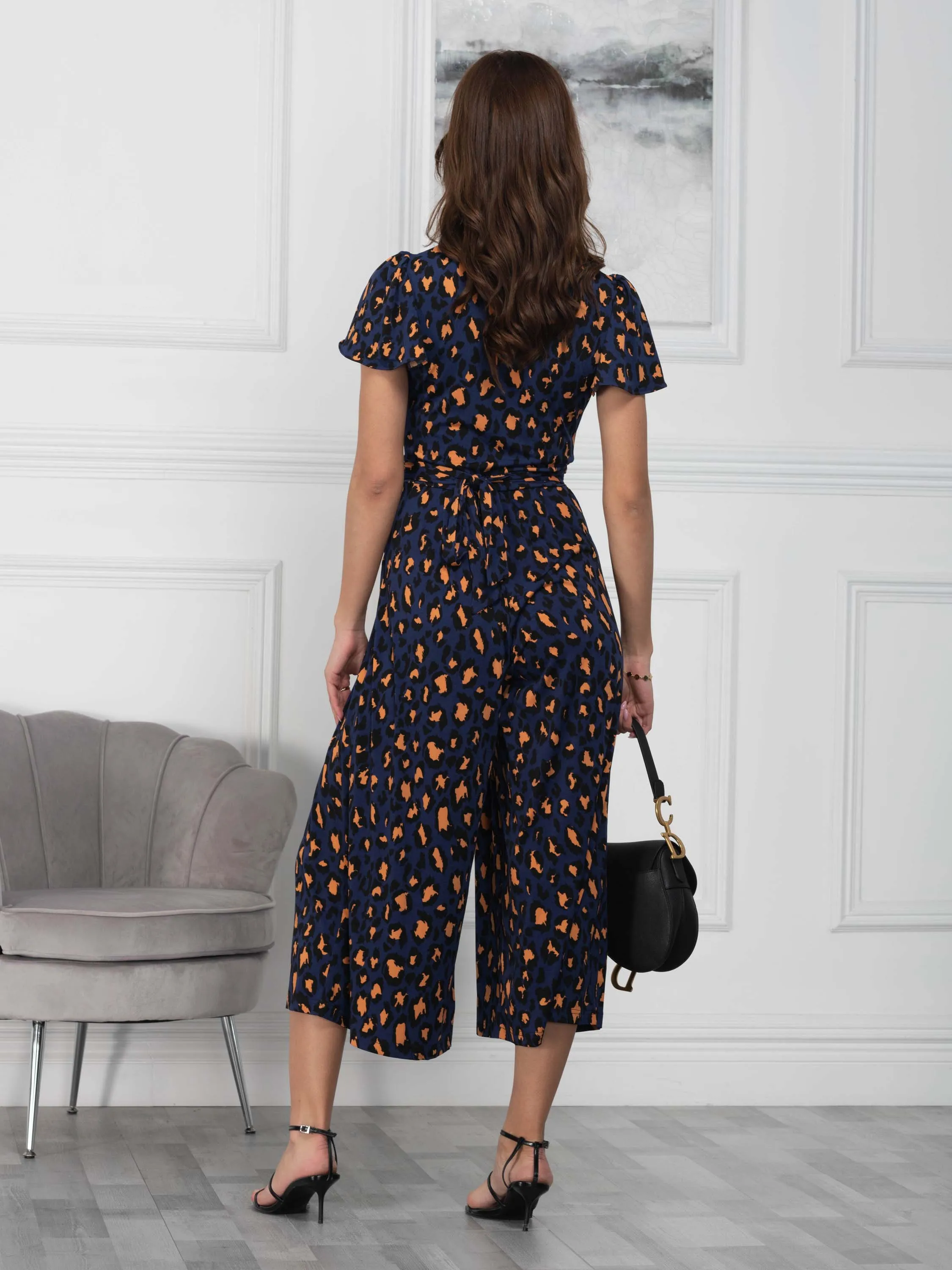 Jolie Moi Devorah Culotte Jumpsuit, Navy Animal