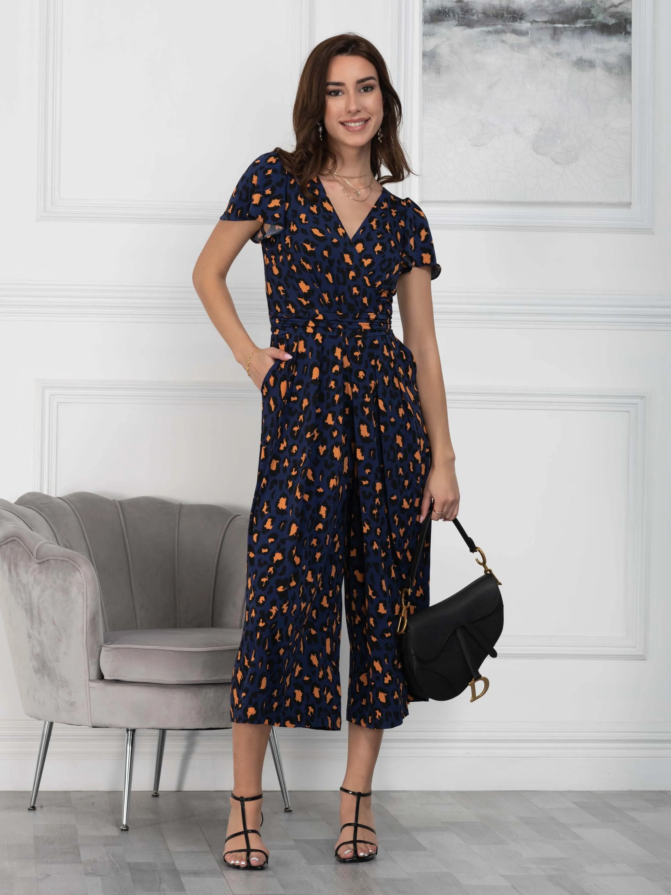 Jolie Moi Devorah Culotte Jumpsuit, Navy Animal