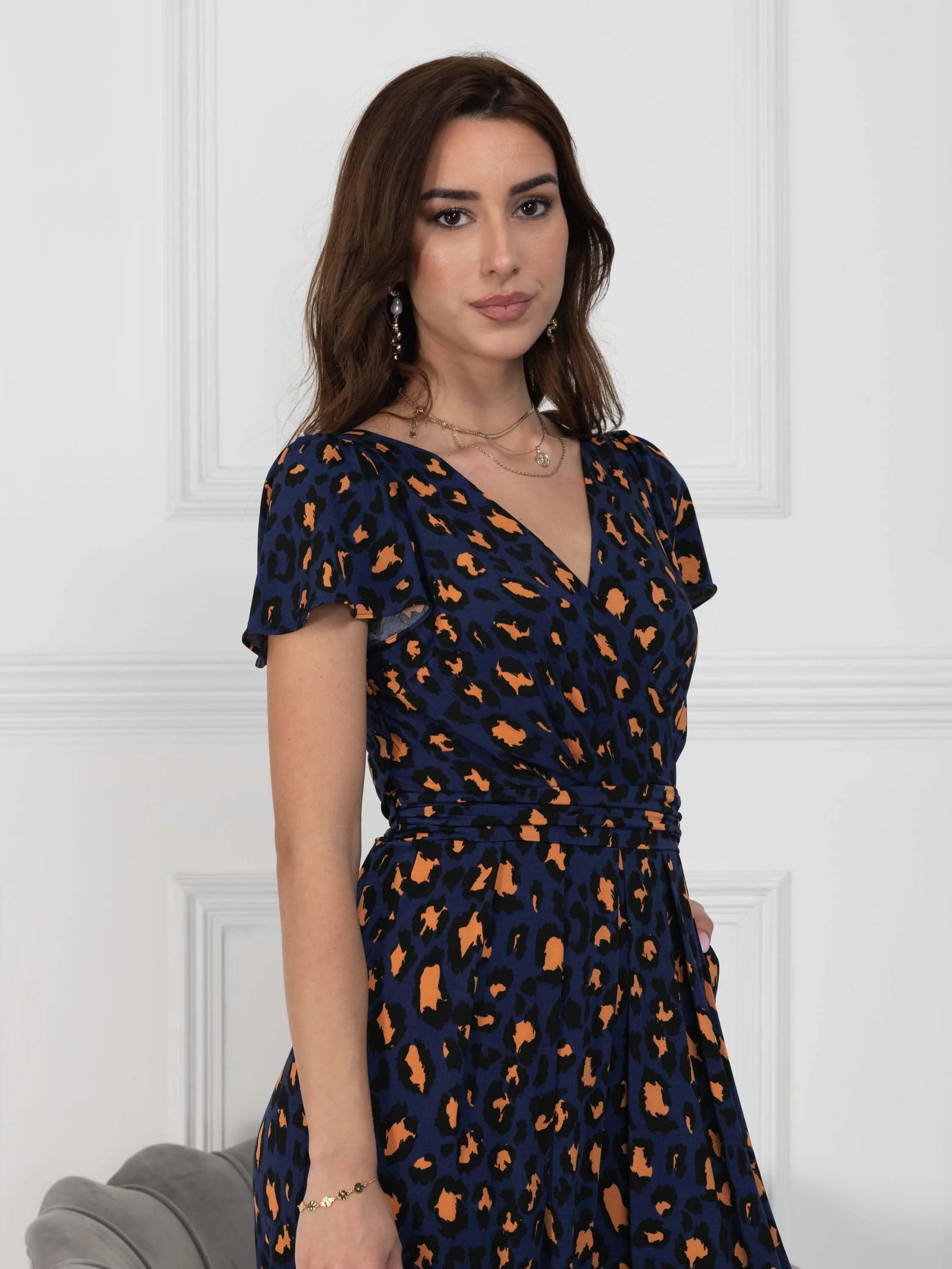 Jolie Moi Devorah Culotte Jumpsuit, Navy Animal