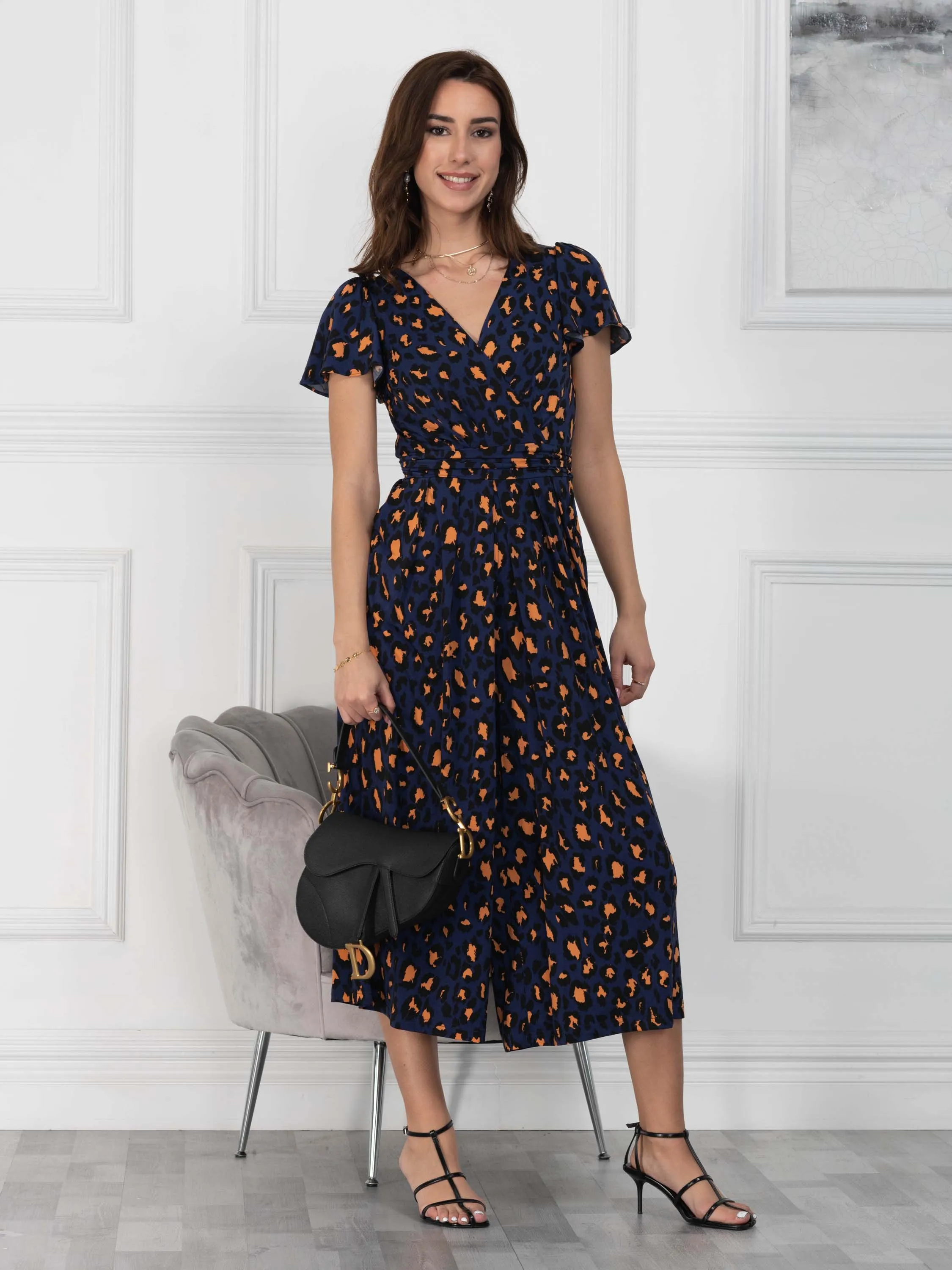 Jolie Moi Devorah Culotte Jumpsuit, Navy Animal