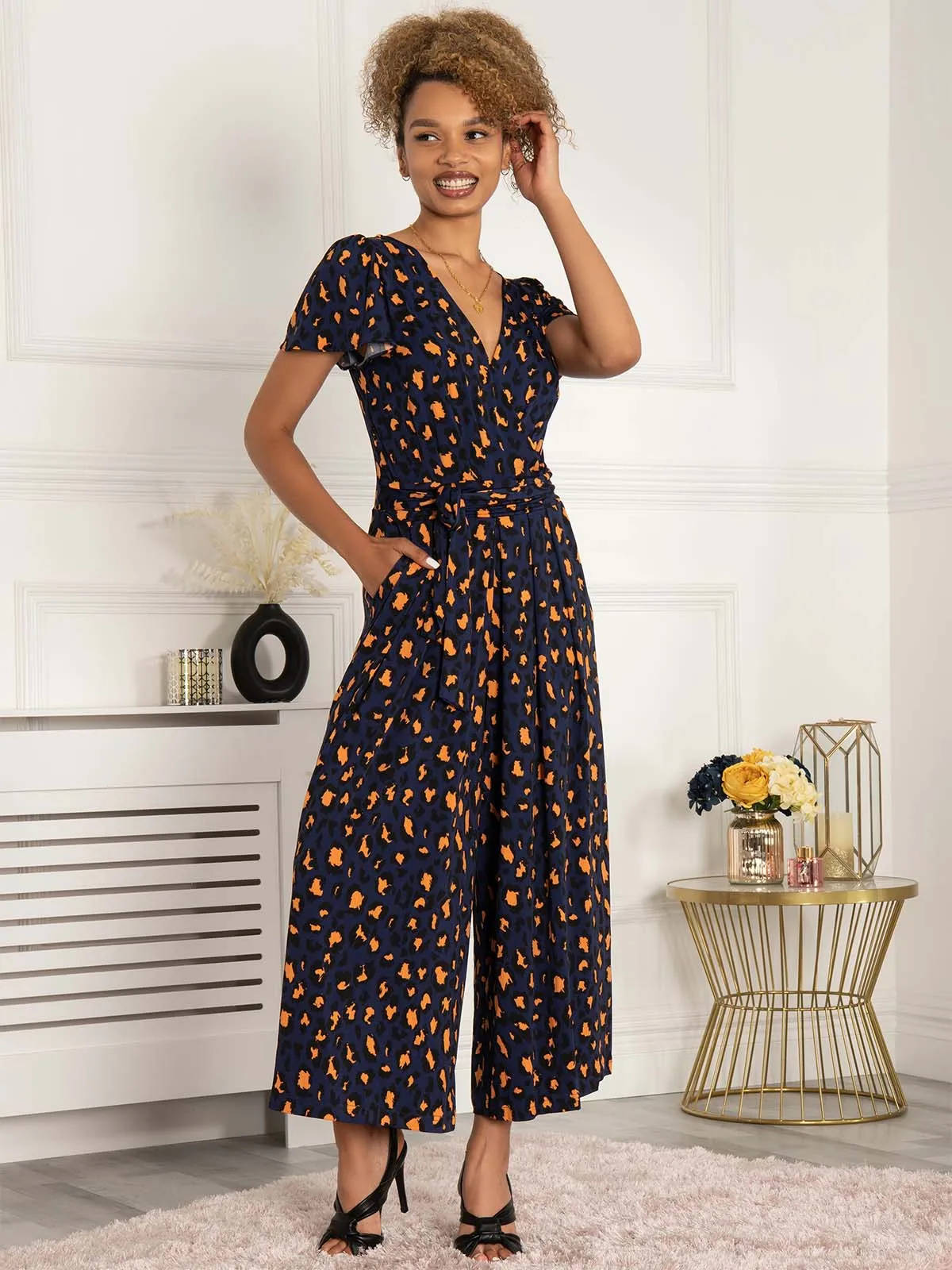 Jolie Moi Devorah Culotte Jumpsuit, Navy Animal