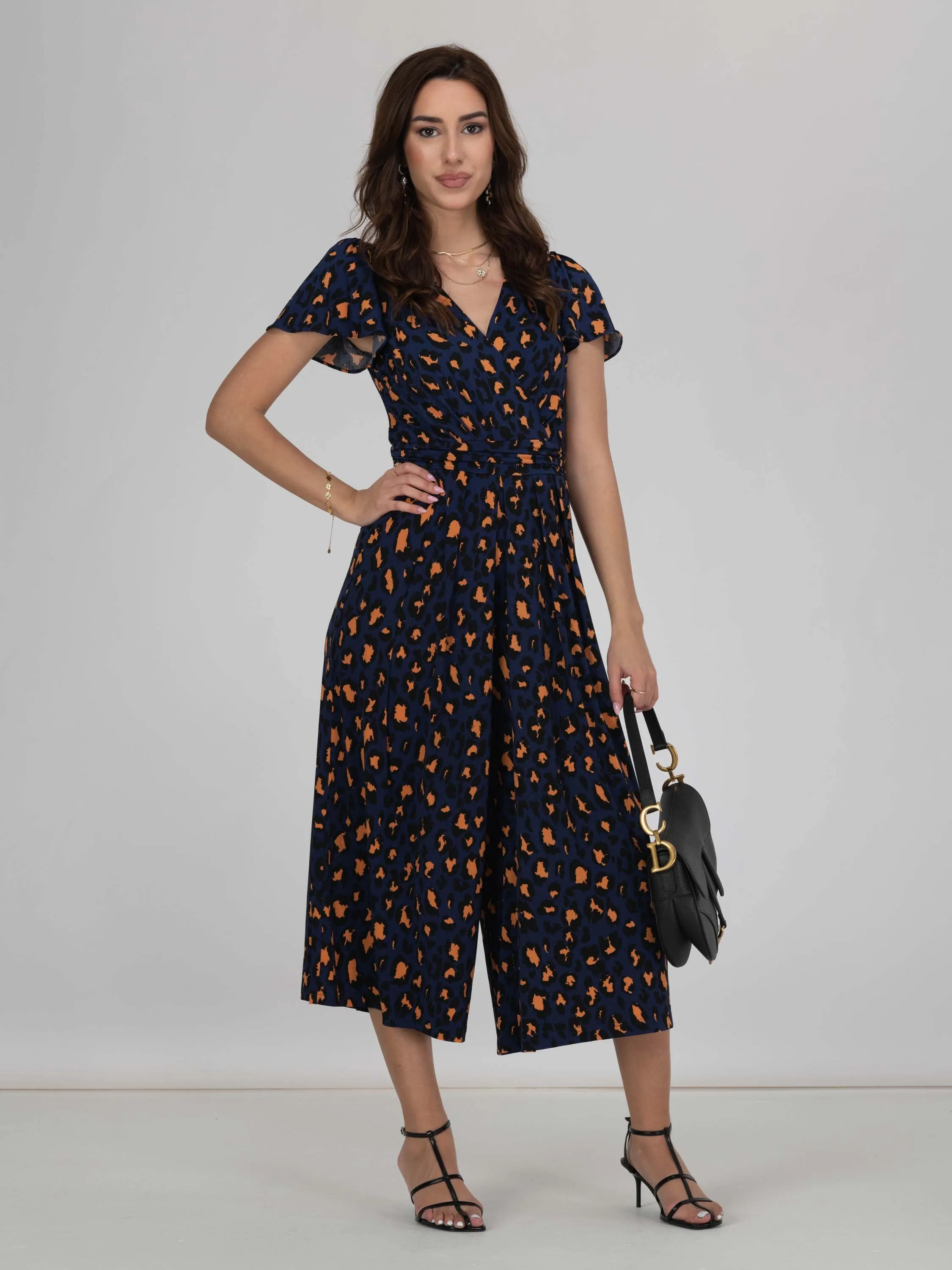 Jolie Moi Devorah Culotte Jumpsuit, Navy Animal