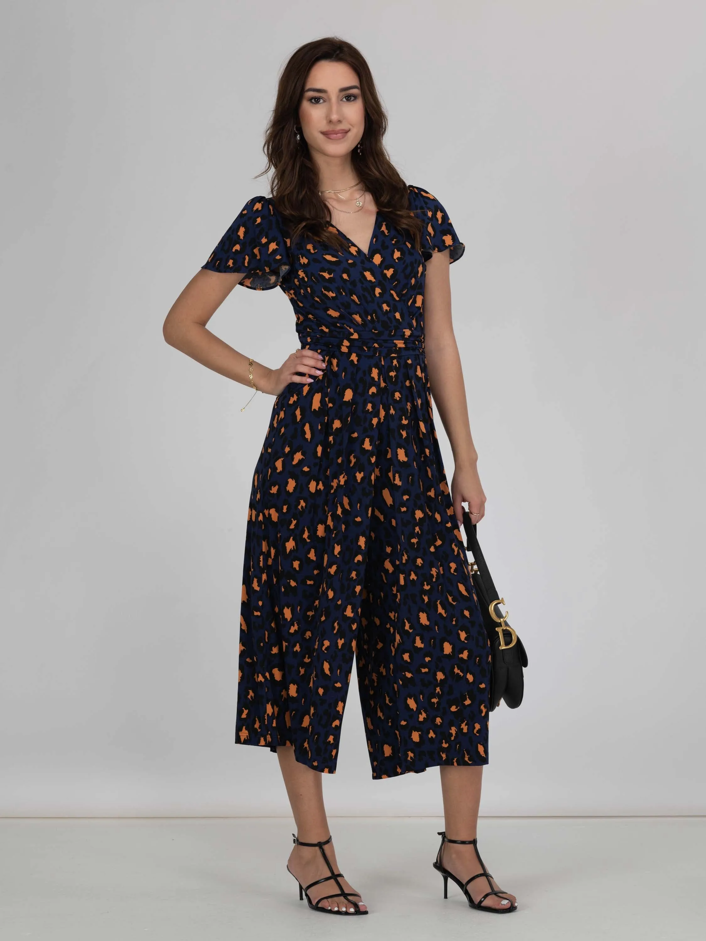 Jolie Moi Devorah Culotte Jumpsuit, Navy Animal