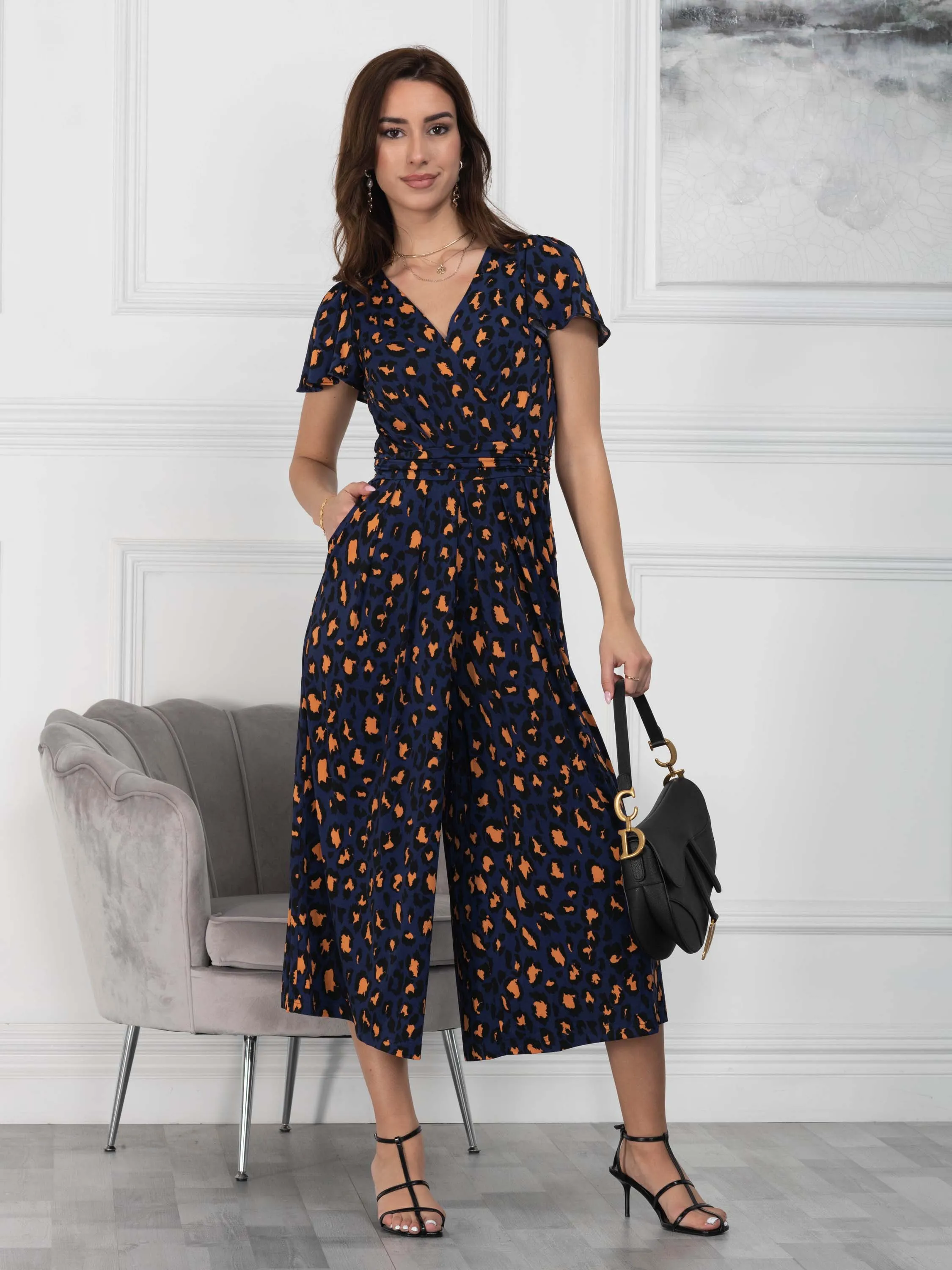 Jolie Moi Devorah Culotte Jumpsuit, Navy Animal