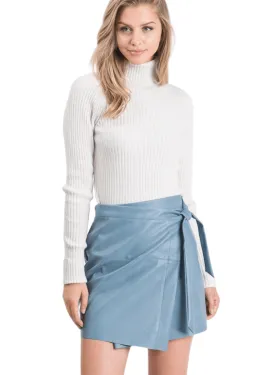 Kristen Vegan Leather Blue Mini Skirt - Adjustable Waist